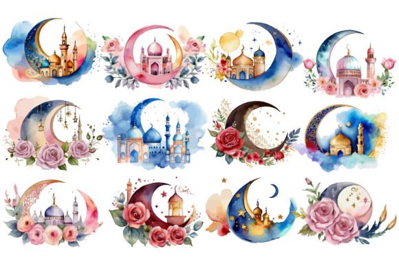 Download Watercolor Moon Ramadan Mosque Design - Design Collection