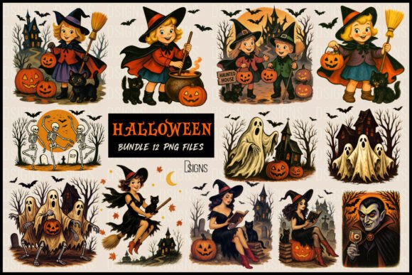 Download Vintage Halloween Clipart Png Bundle - Vintage halloween Collection