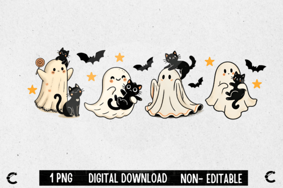 Download Vintage Halloween Ghost with Black Cats - Vintage halloween Collection