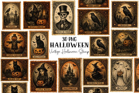 Download Vintage Halloween Stamp Clipart - Vintage halloween Collection