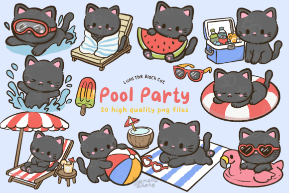 Download Kawaii Pool Party Black Cat Clipart - Premium Resources
