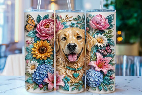 Download 3D Floral Dog Tumbler Wrap Sublimation - Premium Resources