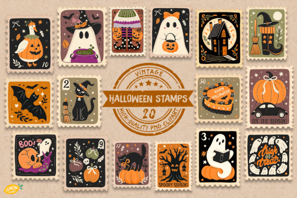 Download Vintage Halloween Stamps Clipart Bundle - Vintage halloween Collection