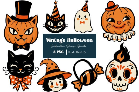 Download Vintage Halloween Hand Drawn PNG Bundle - Vintage halloween Collection